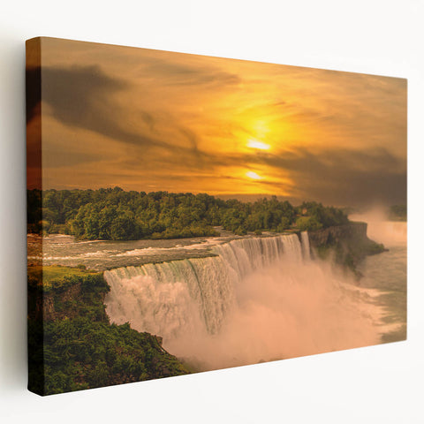 Large art print of Niagara Falls in muted blue and gray tones on stretched canvas, ideal for kitchen wall art.