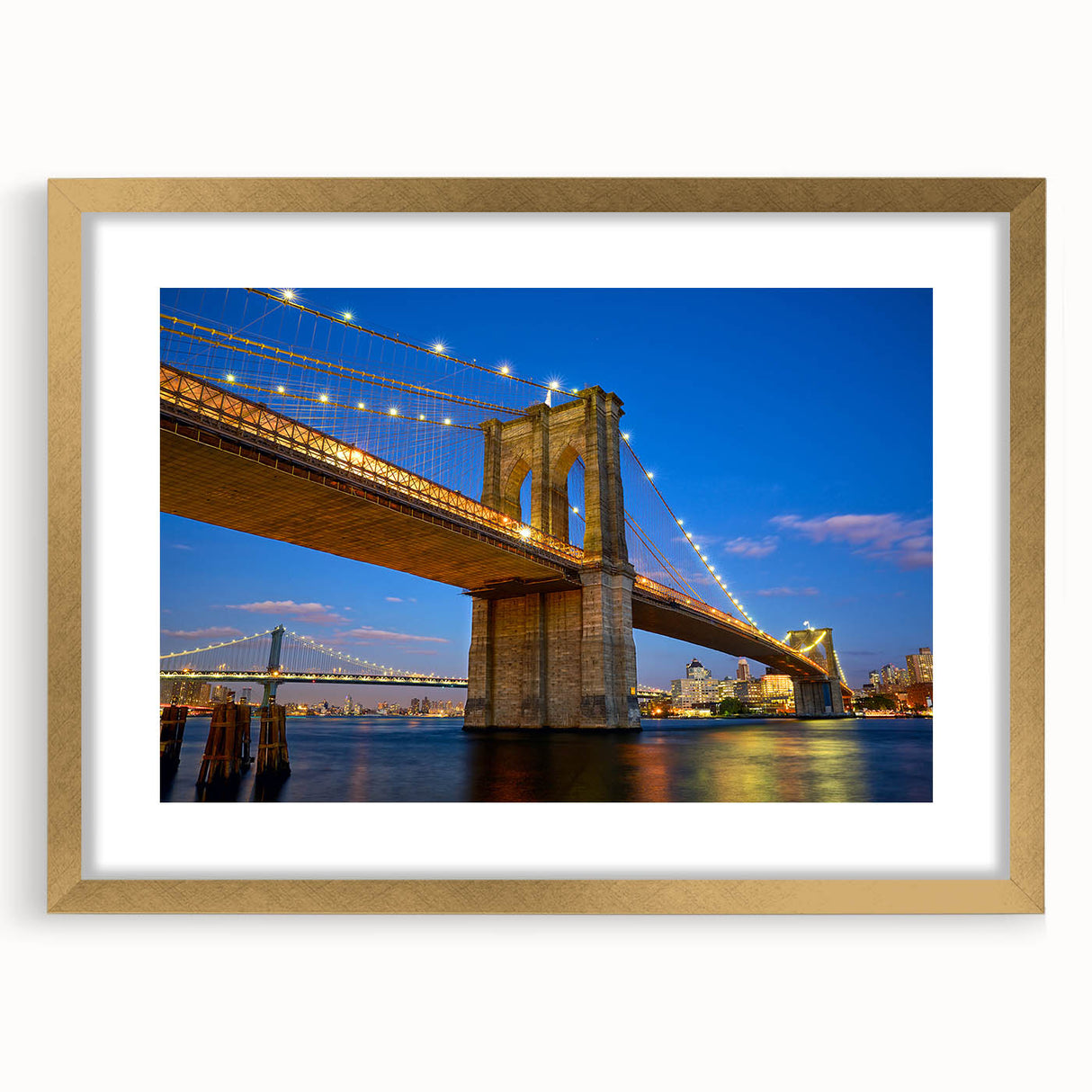 Extra large abstract art print of the Brooklyn Bridge in muted gray tones on a textured canvas, ideal for living room decor.