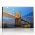 Large abstract wall art of the Brooklyn Bridge in black and white on framed acrylic, ideal for modern living room decor.