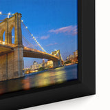 Black wall art featuring a textured depiction of the Brooklyn Bridge in colorful hues on an extra large framed canvas.