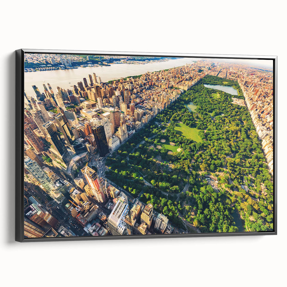 Black and white framed canvas of Central Park landscape, ideal for bedroom wall decor.