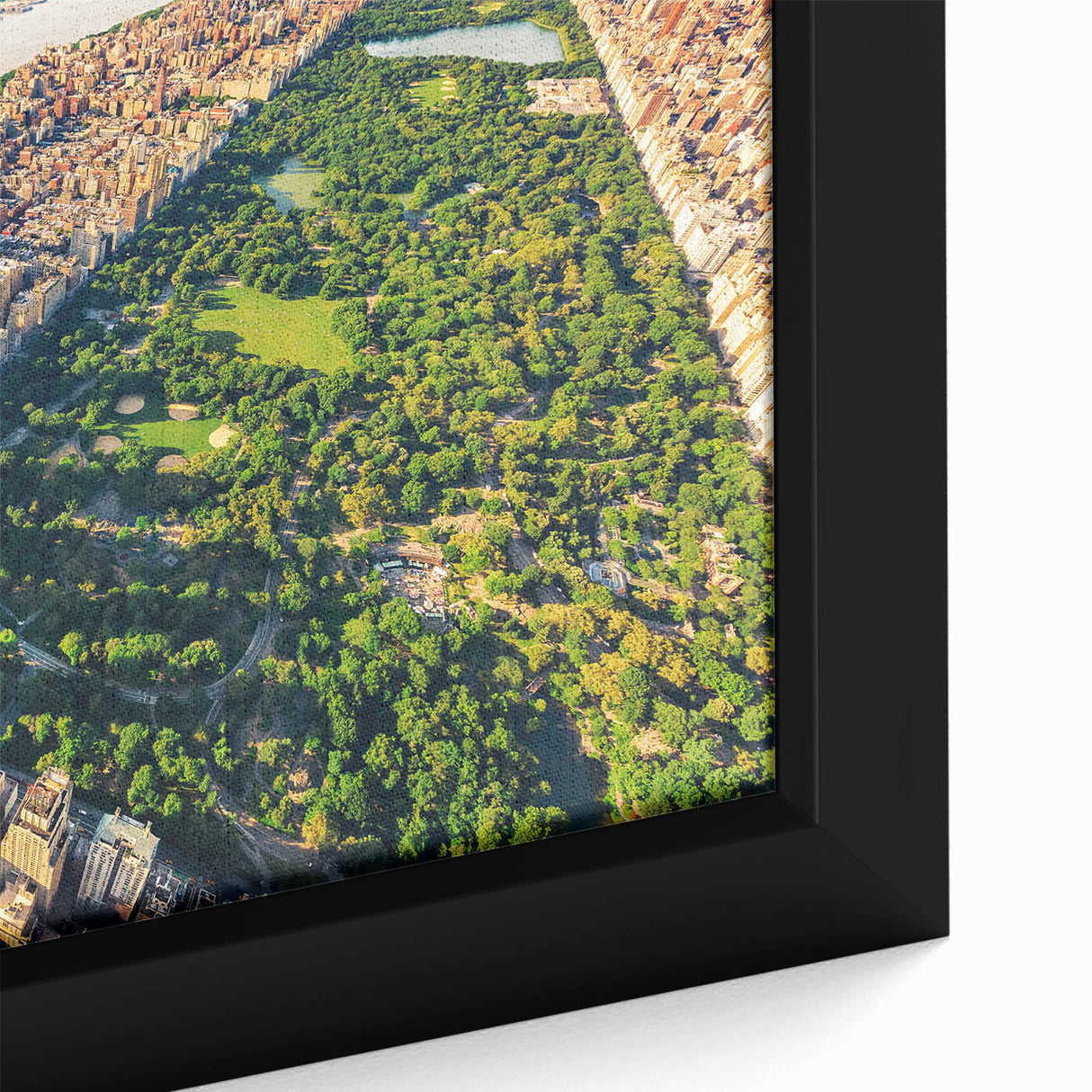Extra large framed canvas of Central Park with textured black and colorful art, ideal for living room decor.