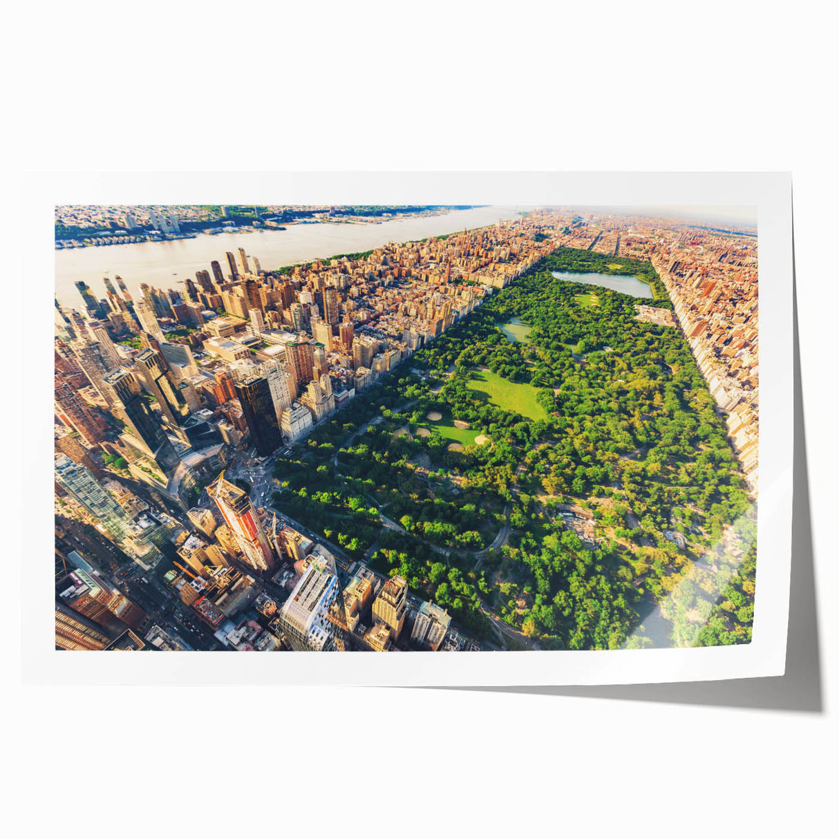 Extra large rolled print of Central Park with vibrant green hues, ideal for art wall dining room.