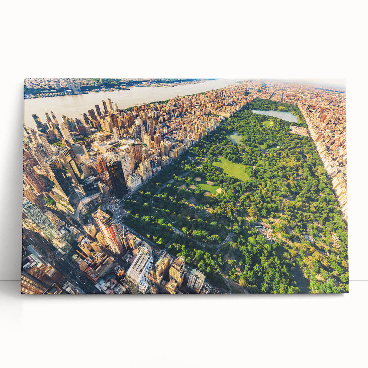 Black and white stretched canvas of Central Park scene, in large format, ideal for kitchen wall art or bedroom ambiance.