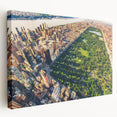 Central Park landscape on a large stretched canvas with green and brown tones, suitable for kitchen wall art.
