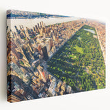 Central Park landscape on a large stretched canvas with green and brown tones, suitable for kitchen wall art.