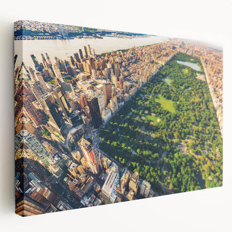 Central Park landscape on a large stretched canvas with green and brown tones, suitable for kitchen wall art.