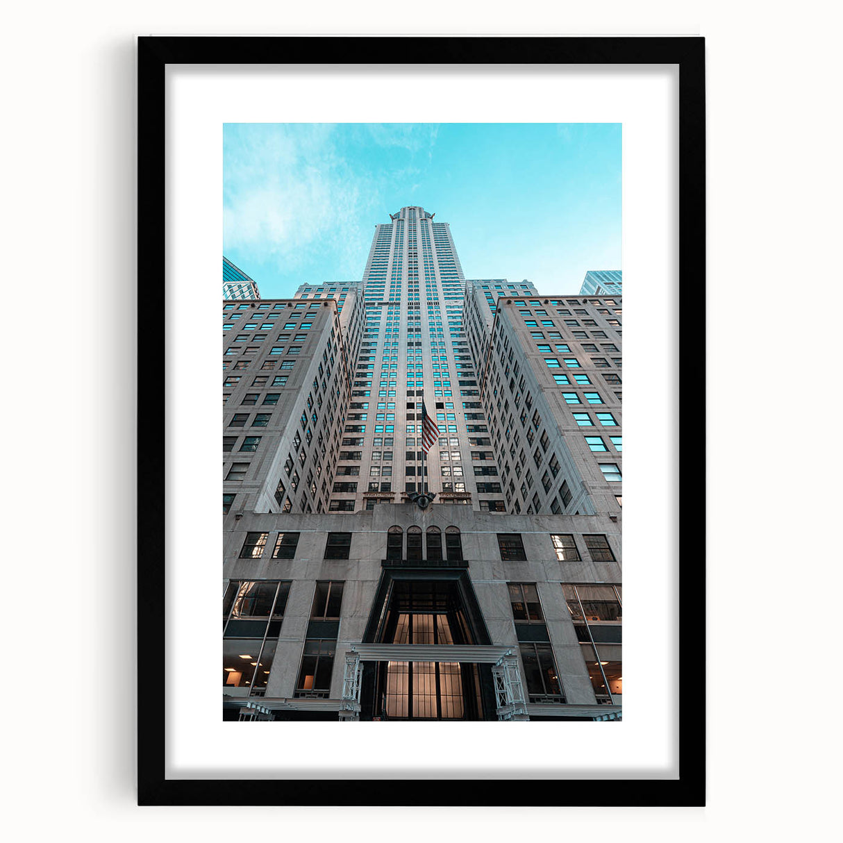 Abstract art print of the Chrysler Building in vibrant, colorful hues on a textured, extra large canvas.