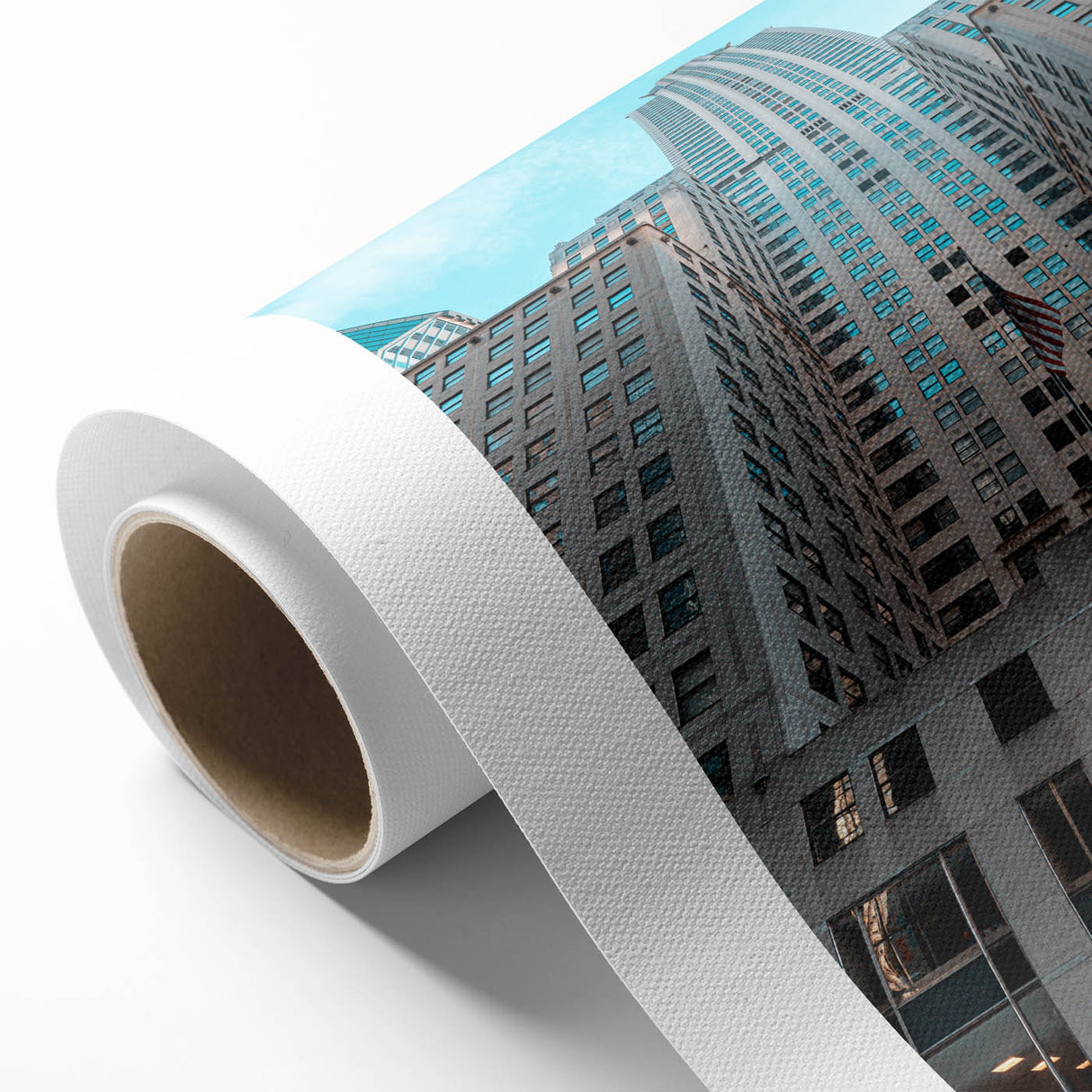 Art deco poster of the Chrysler Building in muted metallic tones on rolled canvas.