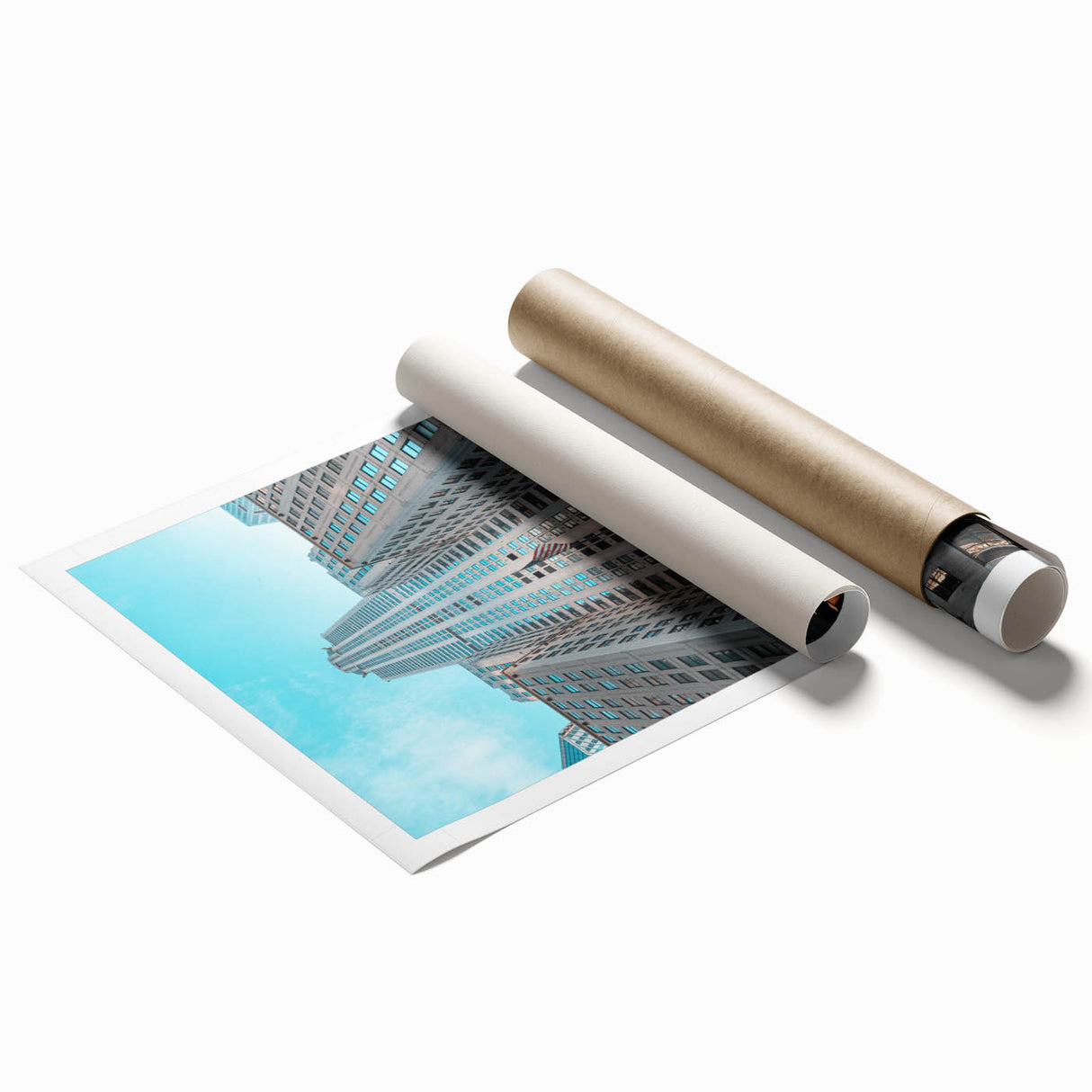 Extra large rolled print of the Chrysler Building in grayscale tones, ideal for classy bathroom wall art.