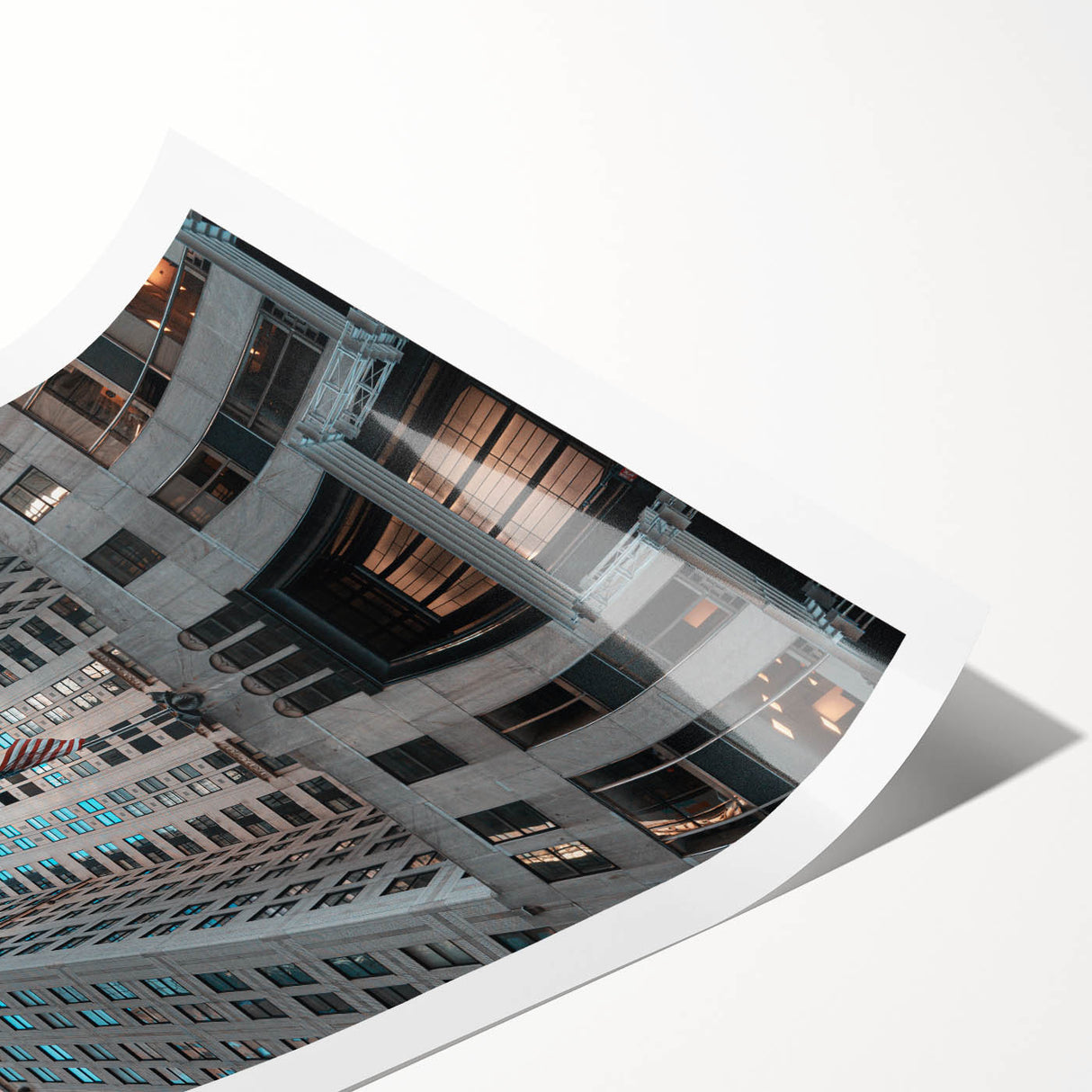 Extra large wall art featuring line art flowers and the Chrysler Building in muted gray tones on rolled print.