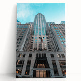 Black and white print of the Chrysler Building on stretched canvas, ideal for kitchen wall art or bedroom decor.