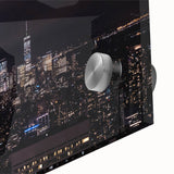 Large abstract wall art of NYC Empire skyline in muted gray, acrylic glass, ideal for dining room ambiance.