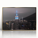 Acrylic print of the NYC Empire State Building in gold and black tones, suited for modern art wall decor.