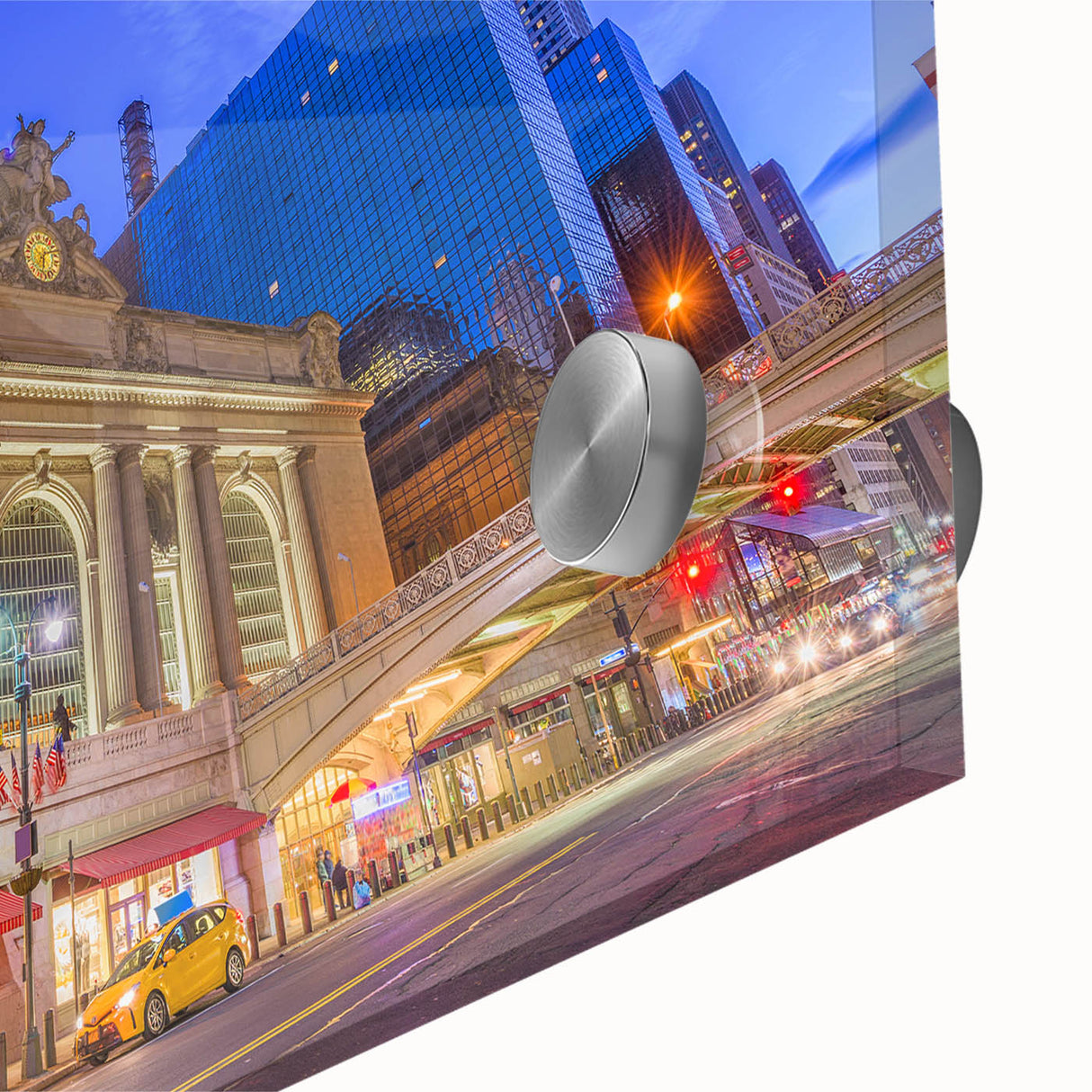 Large abstract wall art of NYC's Grand Central in muted gray tones on acrylic glass, ideal for dining room ambiance.