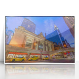 Art deco poster of New York's Grand Central in muted gray tones on acrylic, ideal for modern art wall decor.