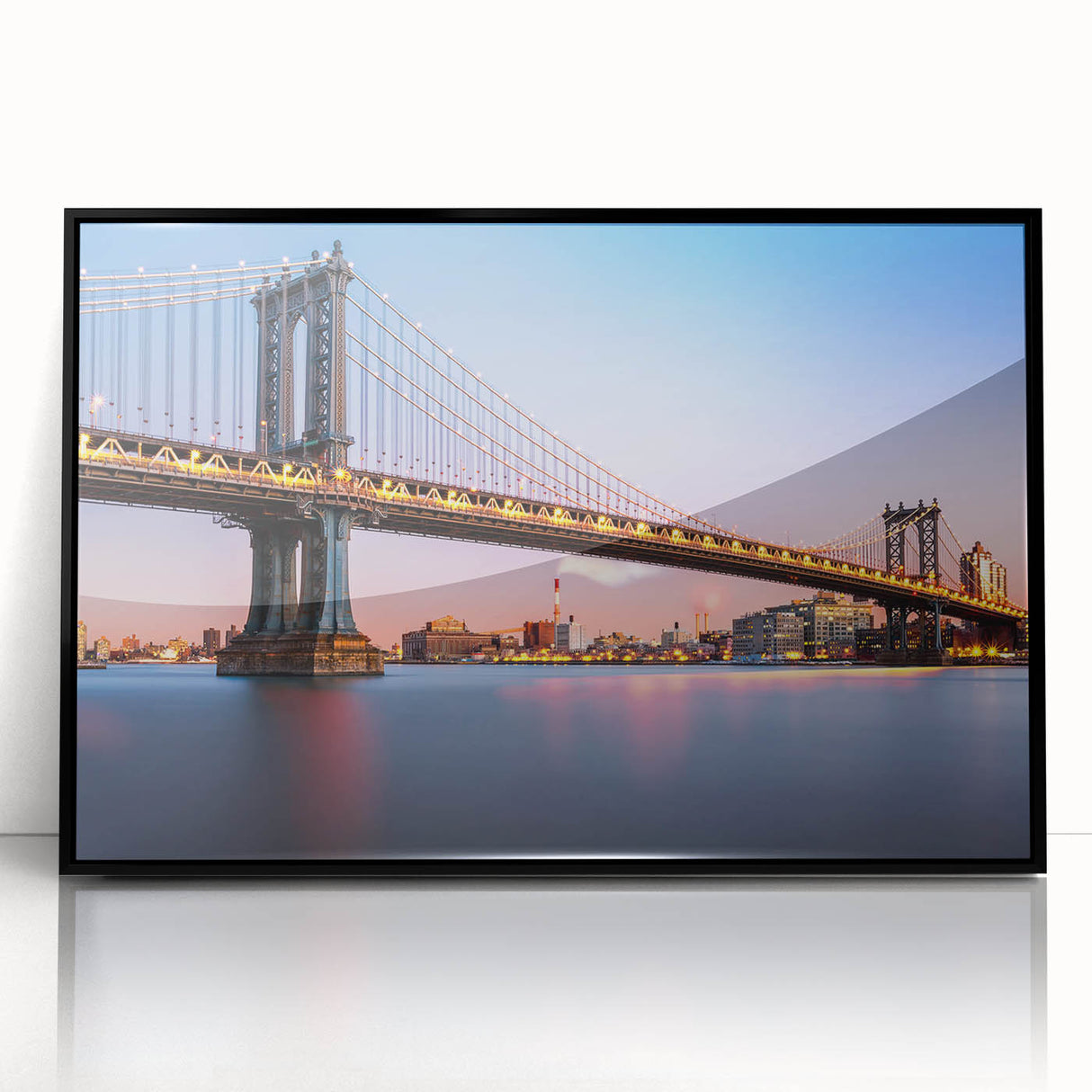 Large abstract wall art of Manhattan Bridge in muted gray tones on framed acrylic, suitable for modern decor.