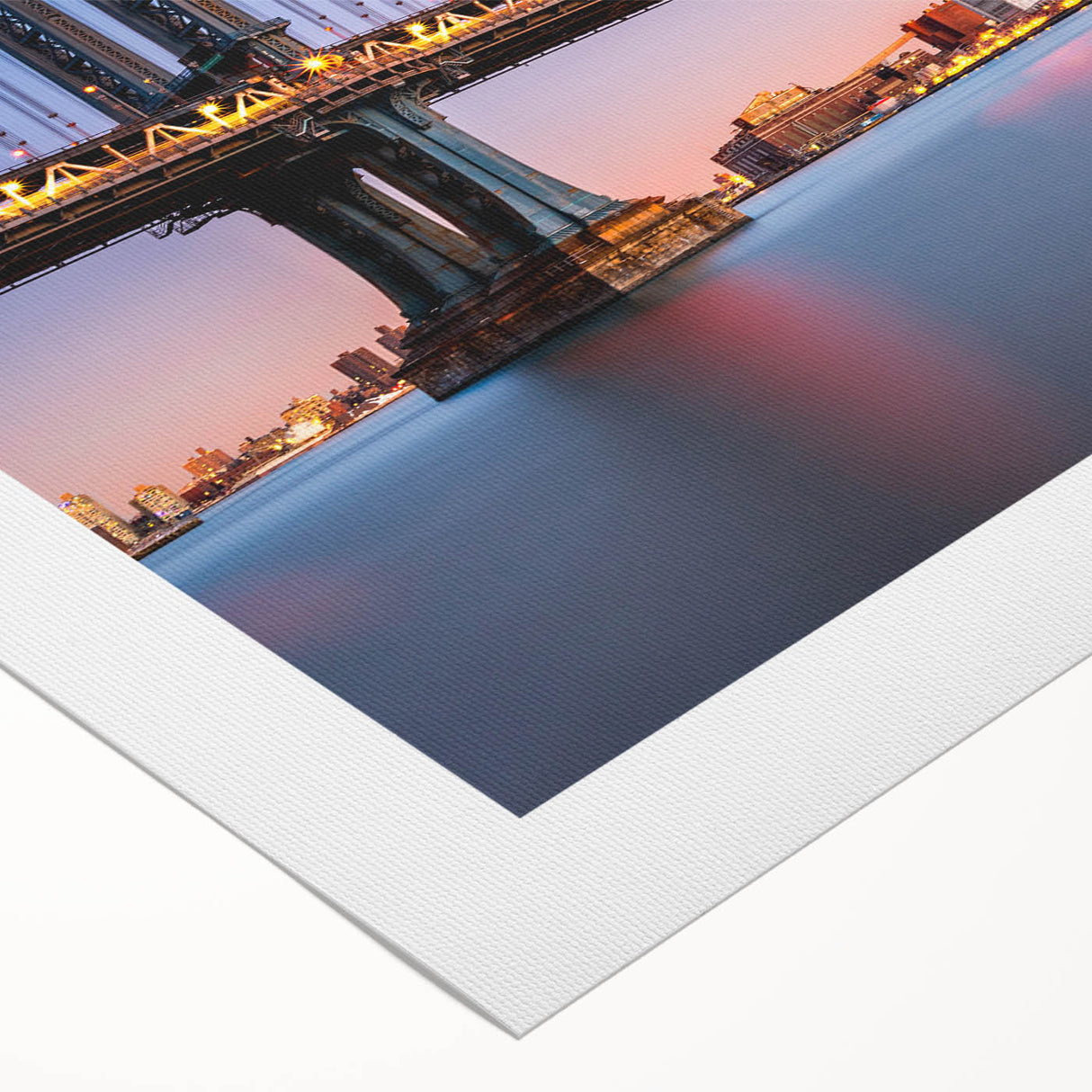 Art Deco poster of the Manhattan Bridge in muted gray tones on rolled canvas, suitable for dining room decor.