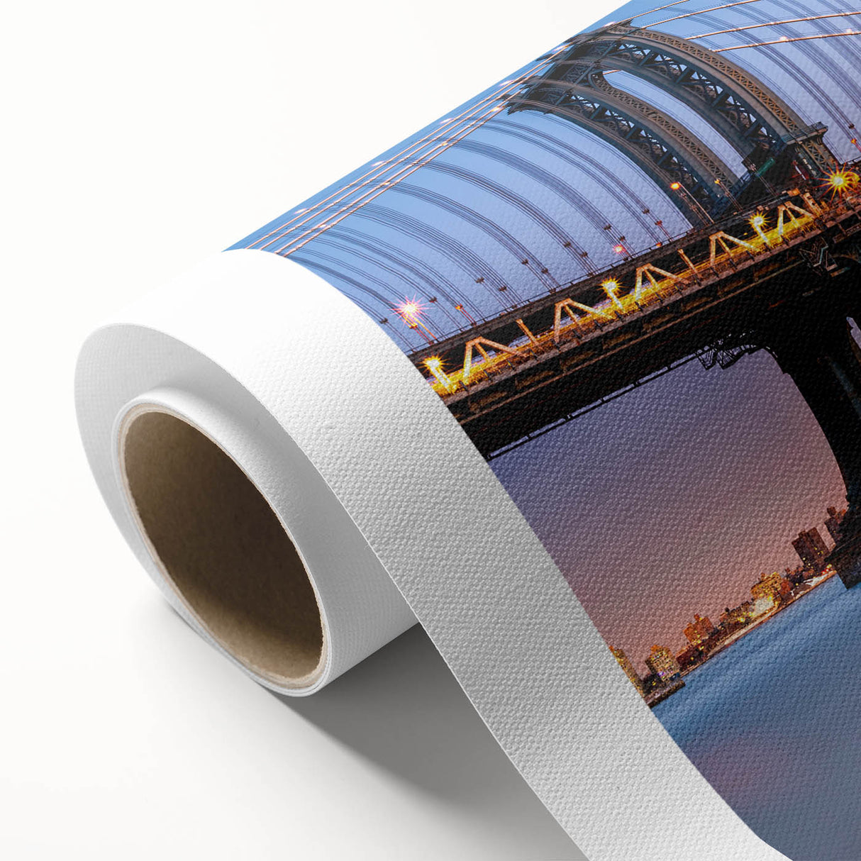 Art deco poster of the Manhattan Bridge in muted gray and blue tones, ideal for nursery wall art or dining room decor.