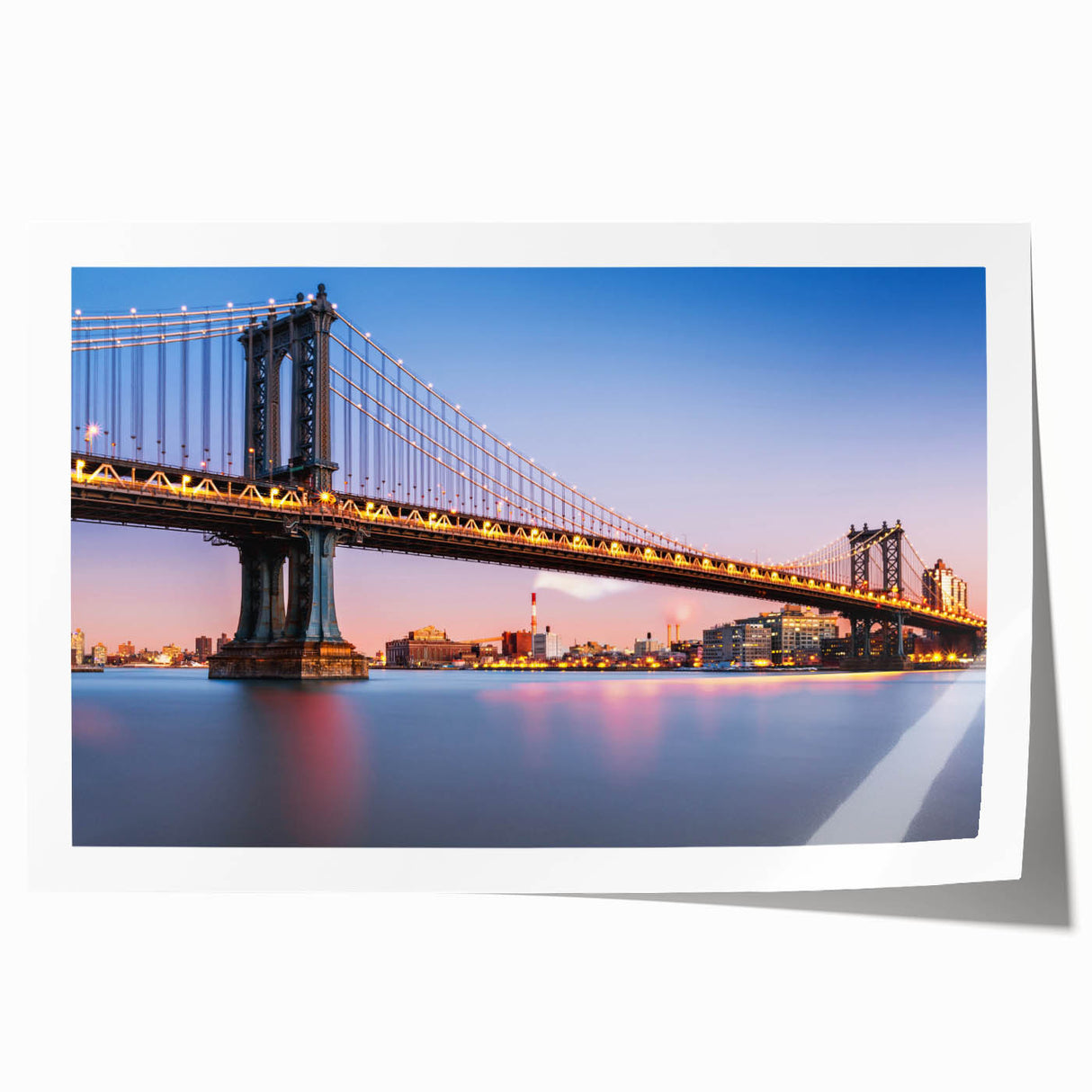 Extra large rolled print of the Manhattan Bridge in muted gray tones, ideal for art wall dining room.
