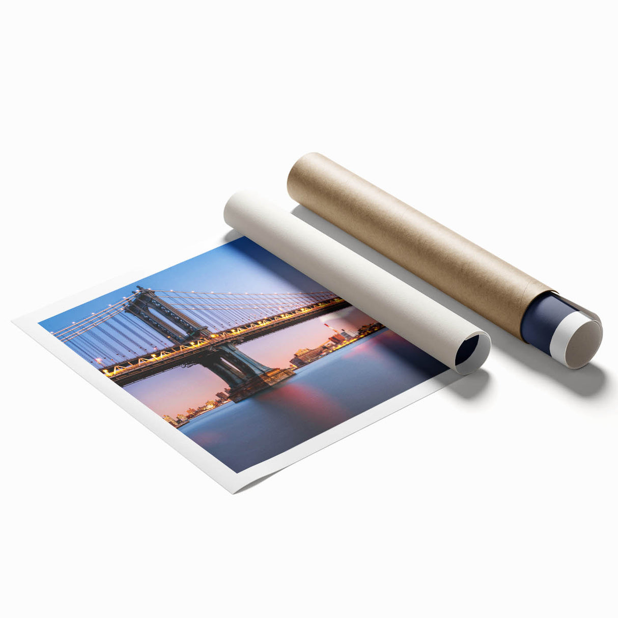 Extra large rolled print of Manhattan Bridge in muted gray tones, ideal for classy bathroom wall art.