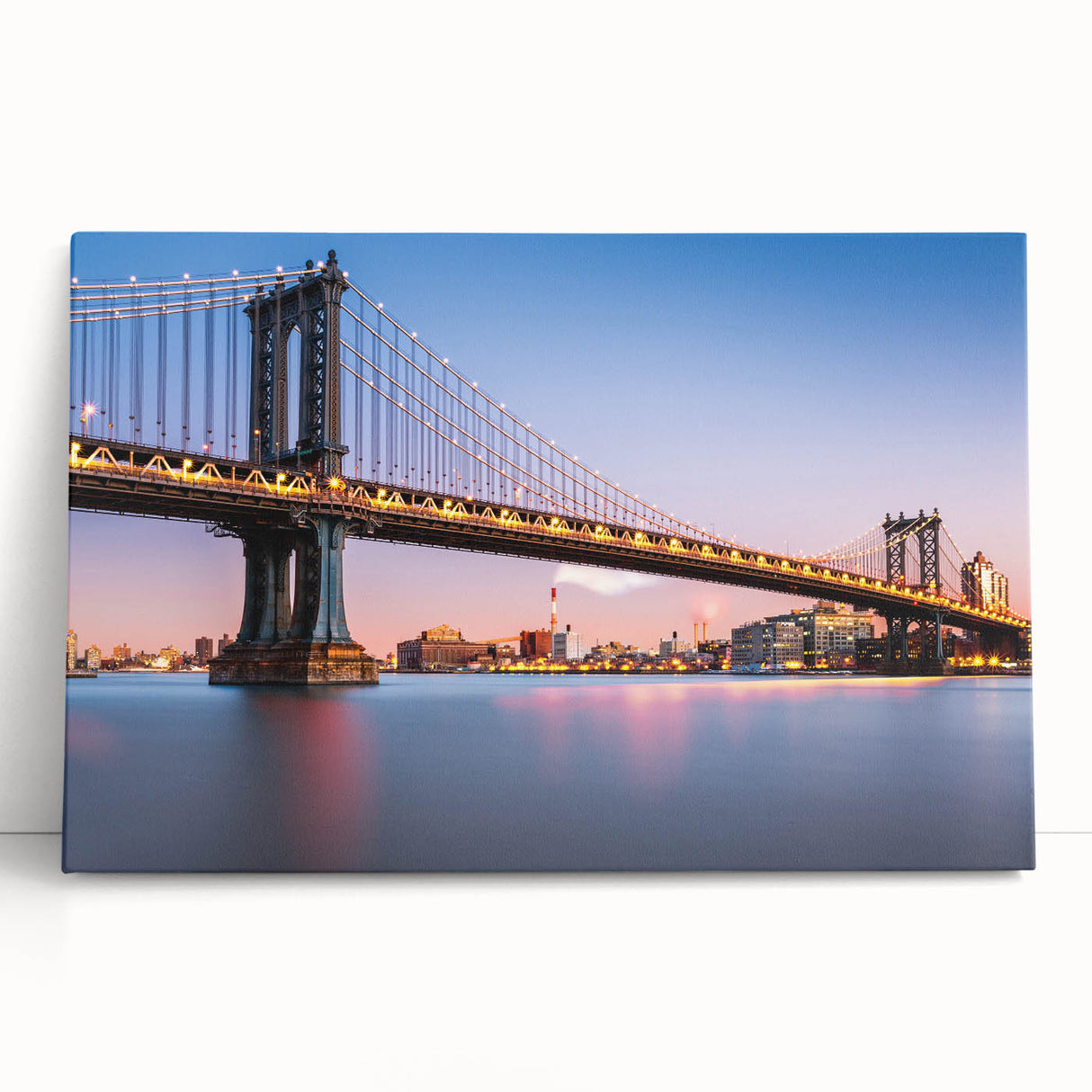 Black and white photo of the Manhattan Bridge on stretched canvas, suitable as large kitchen or bedroom wall art.