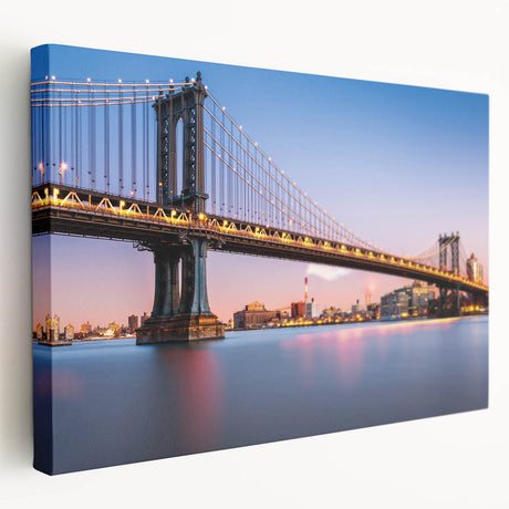 Monochrome image of Manhattan Bridge on stretched canvas, suited for kitchen wall art.