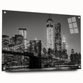 Acrylic print of Manhattan skyline in muted gray tones, suitable for bedroom or dining room decor.