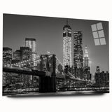 Large abstract depiction of Manhattan skyline in muted gray tones on acrylic glass.
