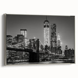 Framed canvas featuring a vintage-style Manhattan skyline in muted black and colorful accents, ideal for office decor.