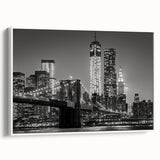 Vintage poster art of Manhattan skyline in colorful hues on extra large framed canvas, ideal for living room wall.