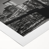 Art deco poster of Manhattan skyline in monochrome tones on rolled canvas, suitable for dining room wall art.