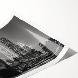 Extra large wall art of line art flowers over a Manhattan skyline, in black and white, rolled print format.