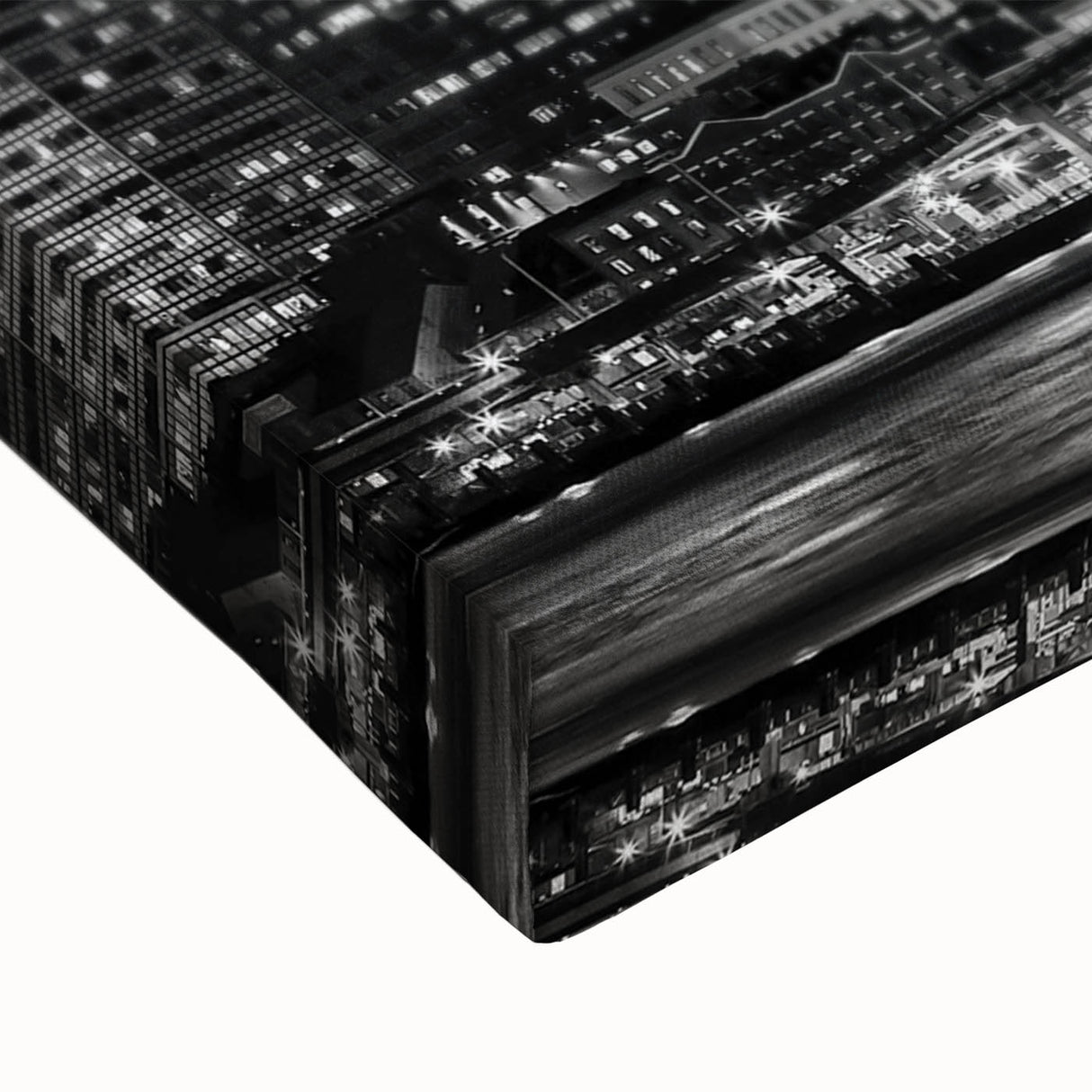 Black and white landscape art painting of Manhattan skyline on stretched canvas, suitable for bedroom wall art.