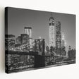 Large canvas print depicting Manhattan skyline in muted grays and blues, suitable for kitchen wall art.