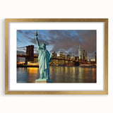 Extra large wall art featuring an abstract representation of the Statue of Liberty in textured shades of blue and green.