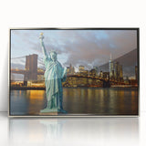 Mid-century modernist art depicting the Statue of Liberty in monochrome tones on a framed acrylic.