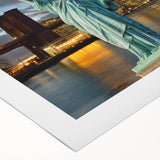 Art deco poster of the Statue of Liberty in muted green and beige tones on a rolled canvas, suitable for dining room decor.