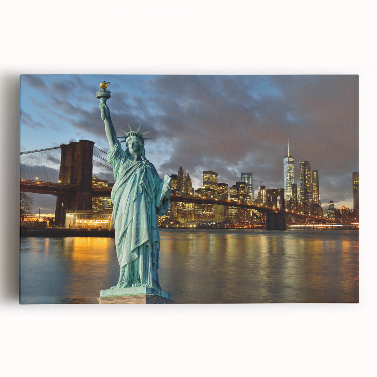 Black and white stretched canvas of the Statue of Liberty, ideal for kitchen wall art.