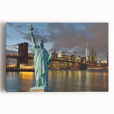 Black and white stretched canvas of the Statue of Liberty, ideal for kitchen wall art.
