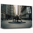 Acrylic print of New York City skyline in muted gray and blue tones, suitable for bedroom or dining room decor.