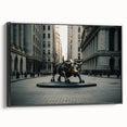 Black and white framed canvas depicting a vintage New York City skyline, ideal for bedroom wall art.
