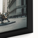 Extra large framed canvas featuring a textured depiction of NYC skyline in black with colorful art accents.