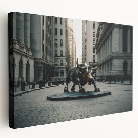 Side view of a large stretched canvas featuring a muted color New York City skyline, suitable for kitchen wall art.