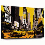 Acrylic print of Times Square with vivid colors and bustling street scene, suitable for dining room art.