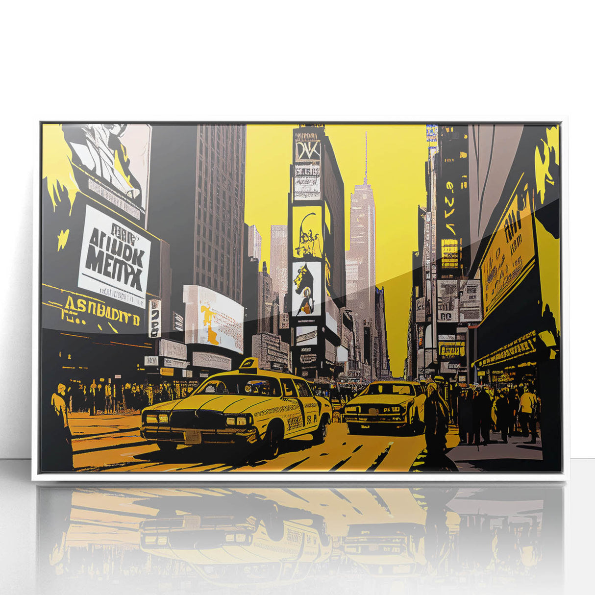 Acrylic print of Times Square with vivid colors and art deco style, ideal for modern art wall decor.