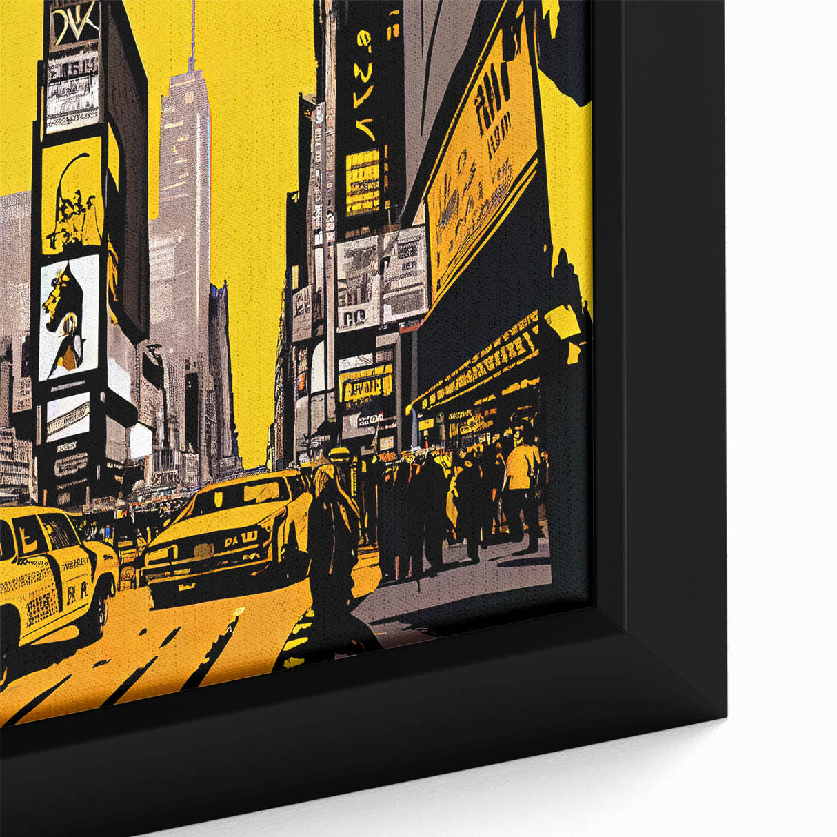 Extra large framed canvas depicting a textured, colorful Times Square scene on a black background.