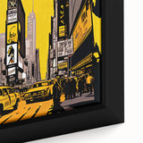 Extra large framed canvas depicting a textured, colorful Times Square scene on a black background.