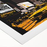 Art deco poster of Times Square with vibrant colors on rolled canvas, suitable for dining room wall art.