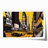 Extra large rolled print of Times Square with vivid colors and bustling city details, suitable for dining room wall art.